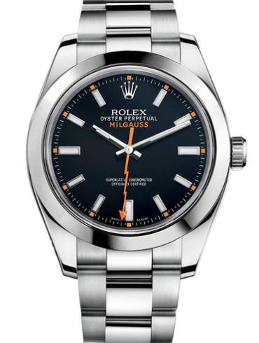 劳力士Milgauss40精钢黑面白条男表116400-0001精钢表扣