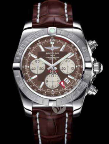 百年灵机械计时GMT终极计时腕表系列AB042011/Q589棕鳄鱼皮带