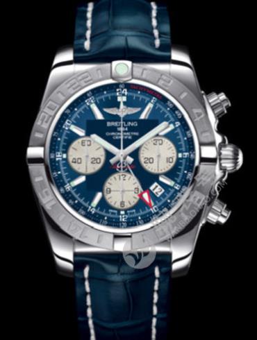 百年灵机械计时GMT终极计时腕表系列AB042011/C851蓝鳄鱼皮带