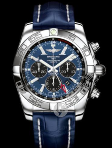 百年灵机械计时GMT腕表系列AB041012/C835蓝鳄鱼皮带