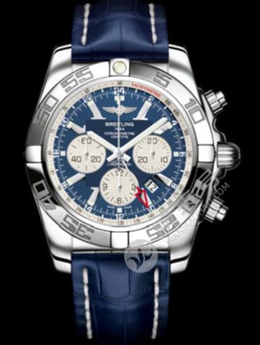 百年灵机械计时GMT腕表系列AB041012/C834蓝鳄鱼皮带