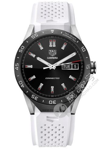 泰格豪雅TAG Heuer Connected白色橡胶表带款智能黑色表盘