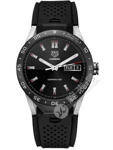 泰格豪雅TAG Heuer Connected黑色橡胶表带款智能黑色表底盖